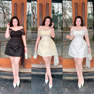 đầm trễ vai nhấn eo hoa 55-90kg QUỲNH NHƯ BIGSIZE