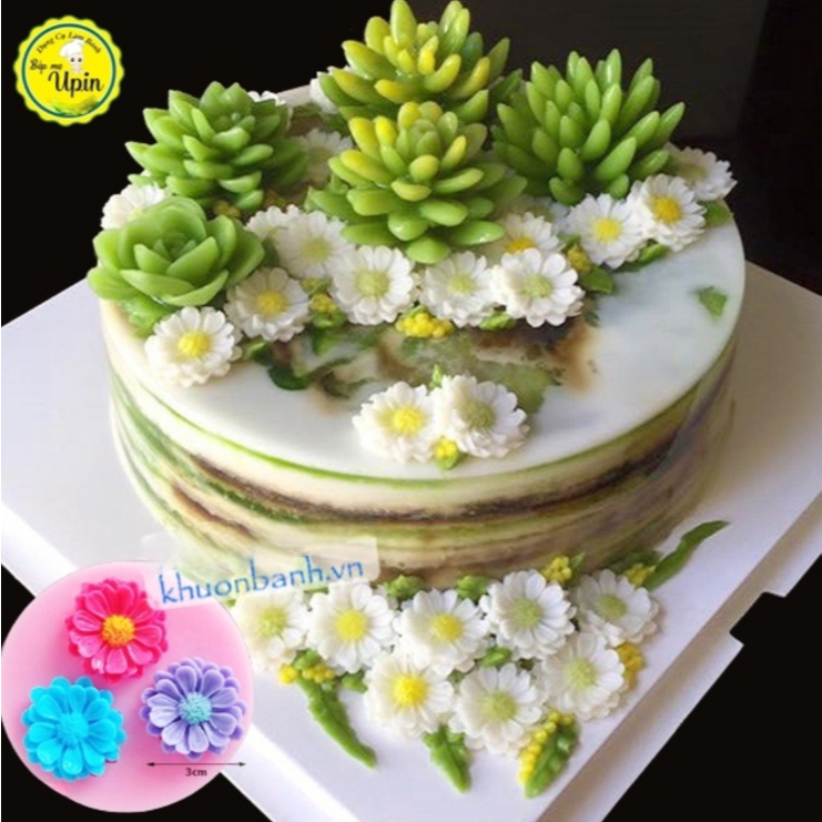 Khuôn silicon vỉ 3 hoa cúc bông 3cm