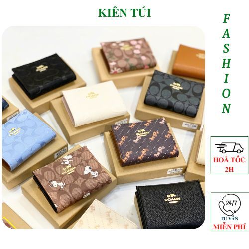 Ví nữ mini đựng thẻ nắp gập co@ch có khoá kéo fullbox