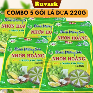 Combo 5 Bịch Bánh Phồng Sữa Nhơn Hoàng Lá Dứa 220gr Thơm Ngon - Bánh Tráng Sữa Cốt Dừa Lá Dứa - Đặc Sản Miền Tây Ruvask