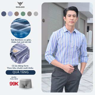 Áo Sơ Mi Nam Sọc Dài Tay Chất Liệu Cao Cấp Sợi Bamboo Thoáng Mát Không Bai Xù Thiết Kế Sang Trọng Musland SM23019