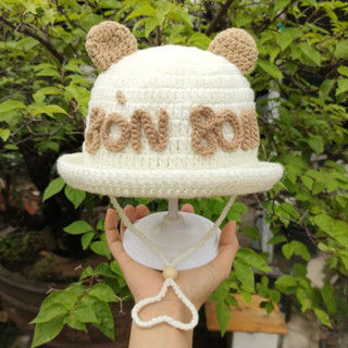 Nón len móc thủ công hình tai gấu cho bé (Miến phí gắn tên theo yêu cầu) - Dương liễu handmade