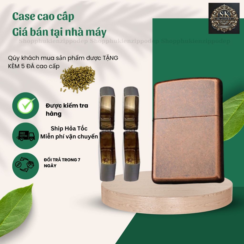 Case Zippo độc lạ, mẫu Đồng giả cổ đỏ cao cấp ,  tặng 5 đá zippo (YDGCD0)