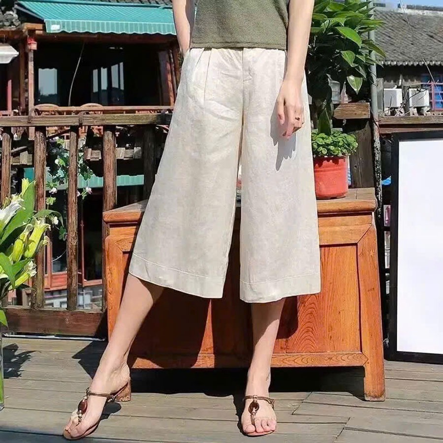 Quần lửng ống rộng Culottes trẻ trung SLINEN, chất vải Linen bột, form quần suông rộng trẻ trung - Q