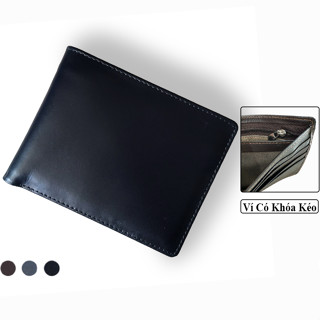 Bóp Ví Nam Da Bò Thật Cao Cấp Vicenzo Có Ngăn Khóa Kéo Lớp Ngoài Mịn Bh 1 Năm, Ví Nam Da Bò Thật Dáng Ngang - Vndt06