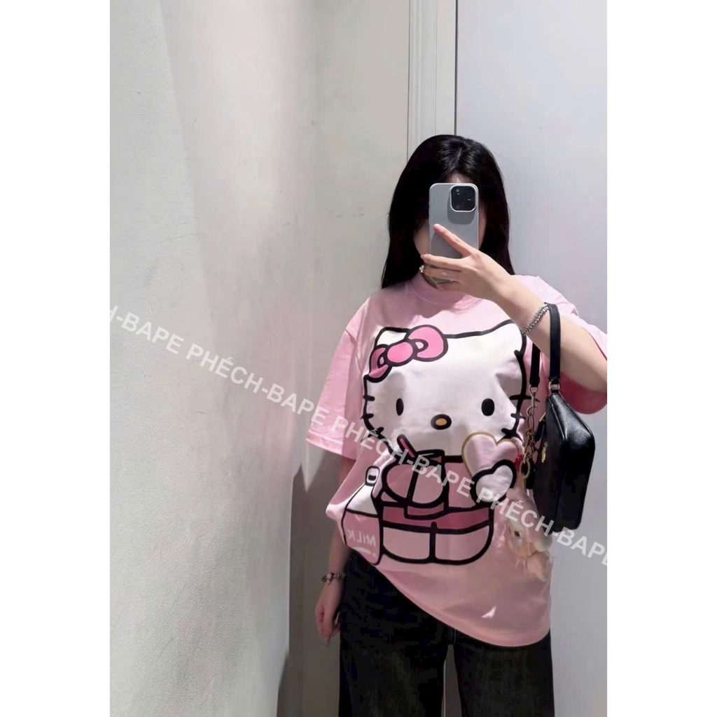 ÁO THUN HELLO KITTY MILK FORM RỘNG NAM NỮ UNISEX VẢI COTTON CAO CẤP 280GSM DÀY DẶN - BAPE PHẾCH