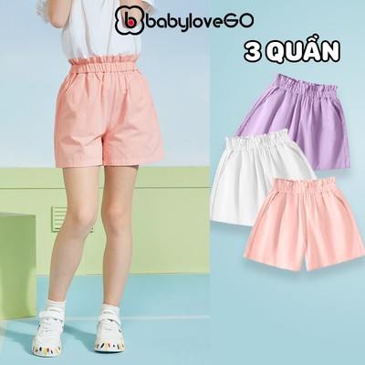 Quần đùi cho bé gái BabyloveGO combo 3 quần sooc kaki cho bé 10-40kg QT006
