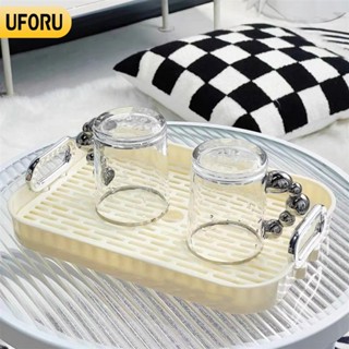 Khay úp ly cốc, khay trà bằng nhựa PP cao cấp đựng ấm chén phòng khách phong cách sang trọng màu kem - UF348
