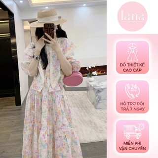 Váy thiết kế cao cấp La.na set váy tiểu thư dài tay cá tính hoạ tiết - SV021
