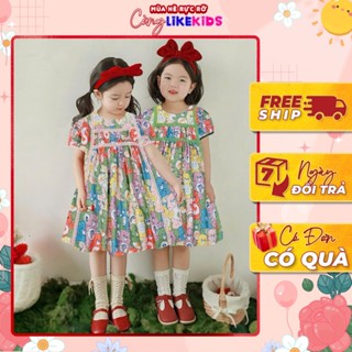 Đầm váy xốp hàn cho bé gái họa tiết GẤU DÂY VIỀN LikeKids MH1 D48