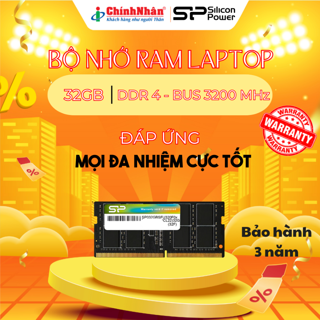 Ram Laptop Silicon Power DDR4 32GB 3200MHz tốc độ cao, ổn định bảo hành 36 tháng