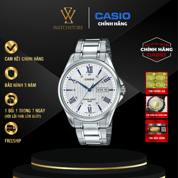 Đồng Hồ Nam Casio MTP-1384D-7A2VDF Màu Trắng Kính Khoáng 41mm Chống Nước Dây Kim Loại Không Gỉ Chính