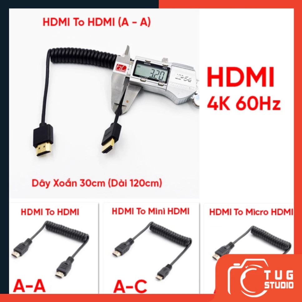 Dây Cáp HDMI To HDMI / MiniHDMI / MicroHDMI (4K 60Hz Dây Xoắn - 120cm_TUG STUDIO