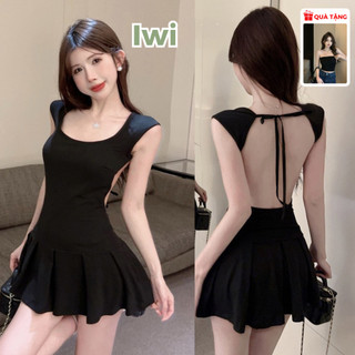   TẶNG ÁO QUÂY  Đầm Body Đuôi Cá IWI SHOP Cổ Vuông Hở Lưng Buộc Dây Chất Thun Cotton-BD139.IW 