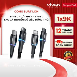 Cáp Sạc Nhanh VIVAN VDCL120/ VDCC120 Type-C to L/ Type-C to Type-C, Led 7 Màu, Dài 120cm, Thiết Kế Chống Rối