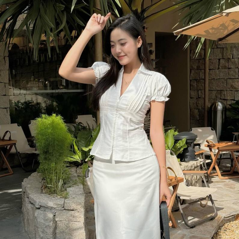 Áo Linen Nữ Kiểu Xinh Tay Phồng Phối Khóa Kéo Tiểu Thư Công Chúa Mùa Hè SS2025 Kimee - KA467