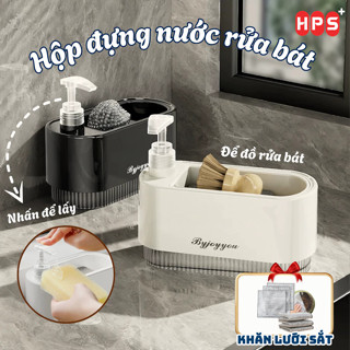Hộp Đựng Nước Rửa Chén Nắp Nhấn Dầu Tự Động HPS, Kệ Đựng Đồ Rửa Bát Chất Liệu PET Dung Tích Lớn Chứa Nước Rửa Tay