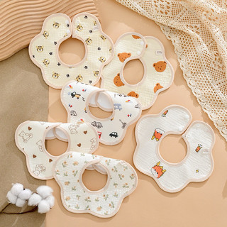 Yếm tròn muslin chống thấm, Yếm muslin có lớp nhựa chống thấm cho bé ăn dặm, chảy dãi mọc răng