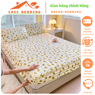 Bộ ga gối cotton đũi xơ đậu nành thấm hút mồ hôi , Ga giường vỏ gối đũi cotton chất liệu thoáng mát