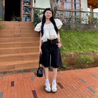 Quần Short Kaki Jeans lửng Calem Club wash cạp thấp ống rộng form unisex nam nữ