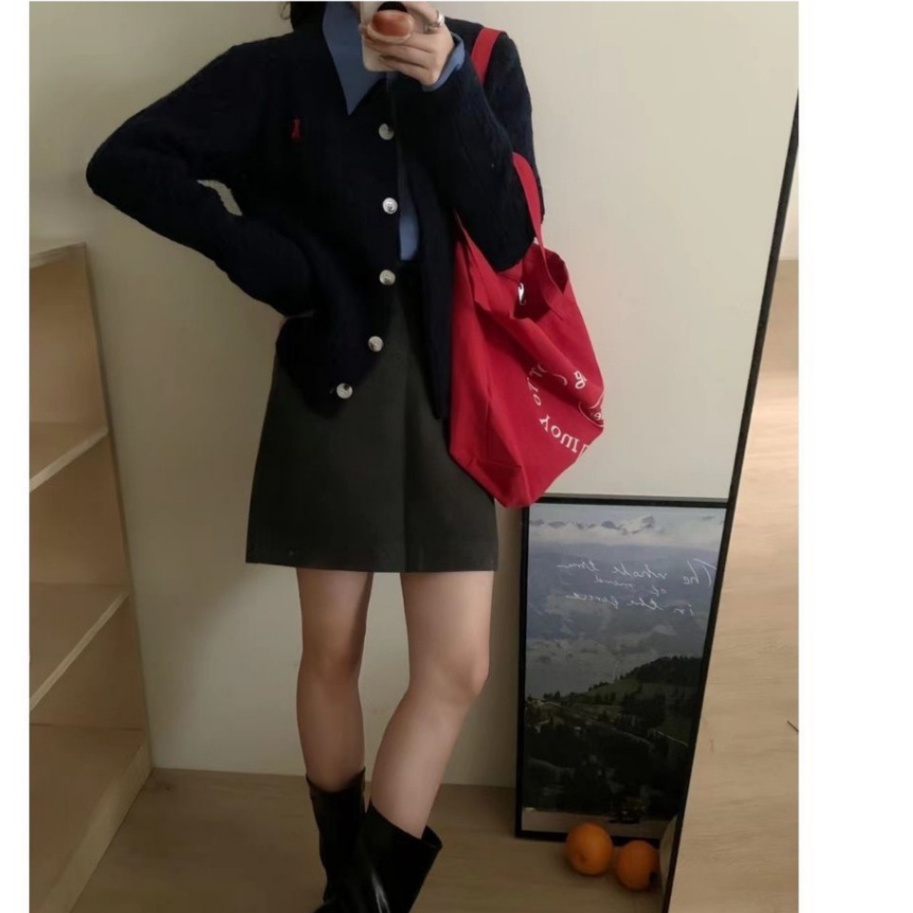ORDER-Áo Cardigan Len Dệt Kim Cổ Tròn Dài Tay Dáng Ôm Vừa Người  Phối Thêu Ngựa Ngực Phong Cách Hàn Quốc Tối Giản | BigBuy360 - bigbuy360.vn