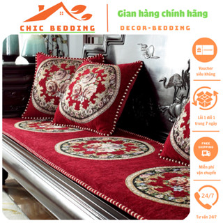 Thảm trải ghế tây âu trang trí phòng khách sang trọng, Bộ 3 đệm trải trên ghế gỗ chống trơn trượt nhiều kích thước