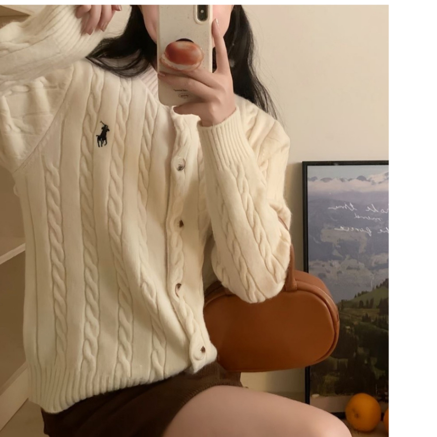 ORDER-Áo Cardigan Len Dệt Kim Cổ Tròn Dài Tay Dáng Ôm Vừa Người  Phối Thêu Ngựa Ngực Phong Cách Hàn Quốc Tối Giản | BigBuy360 - bigbuy360.vn