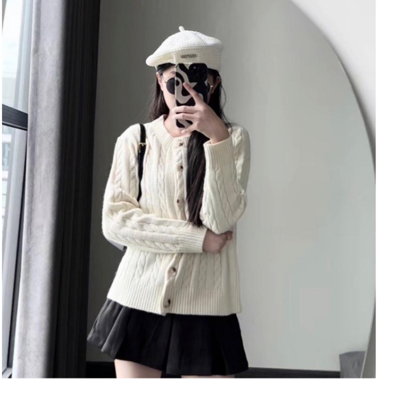 ORDER-Áo Cardigan Len Dệt Kim Cổ Tròn Dài Tay Dáng Ôm Vừa Người  Phối Thêu Ngựa Ngực Phong Cách Hàn Quốc Tối Giản | BigBuy360 - bigbuy360.vn