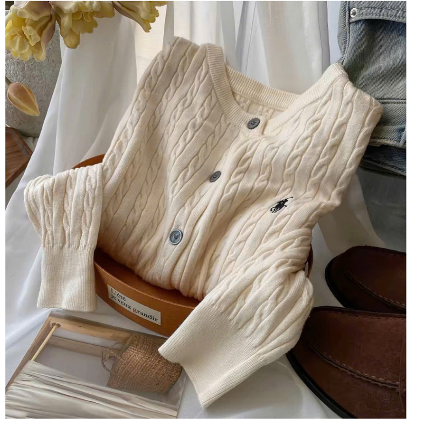 ORDER-Áo Cardigan Len Dệt Kim Cổ Tròn Dài Tay Dáng Ôm Vừa Người  Phối Thêu Ngựa Ngực Phong Cách Hàn Quốc Tối Giản | BigBuy360 - bigbuy360.vn