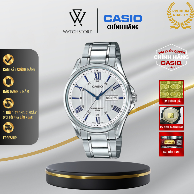 Đồng Hồ Nam Casio MTP-1384D-7A2VDF Màu Trắng Kính Khoáng 41mm Chống Nước Dây Kim Loại Không Gỉ Chính
