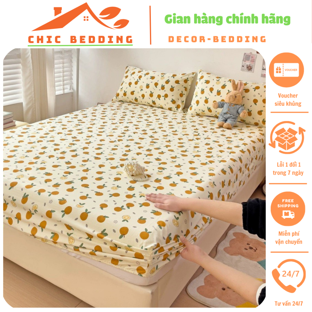 Bộ 3 món ga gối cotton đũi sơ đậu nành decor phòng dễ dàng tiện lợi,Ga giường bọc đệm và 2 vỏ gối đũ