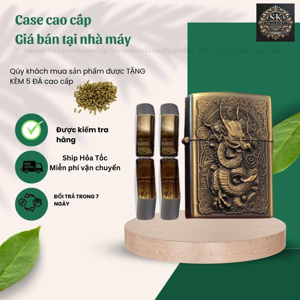 Case Zippo độc lạ, mẫu RỒNG vỏ đồng cao cấp ,  tặng 5 đá zippo (YRONG5)