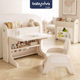 Bàn học cho bé babyviva kèm ghế bằng nhựa cao cấp mặt bàn vẽ được và gấp gọn được bàn