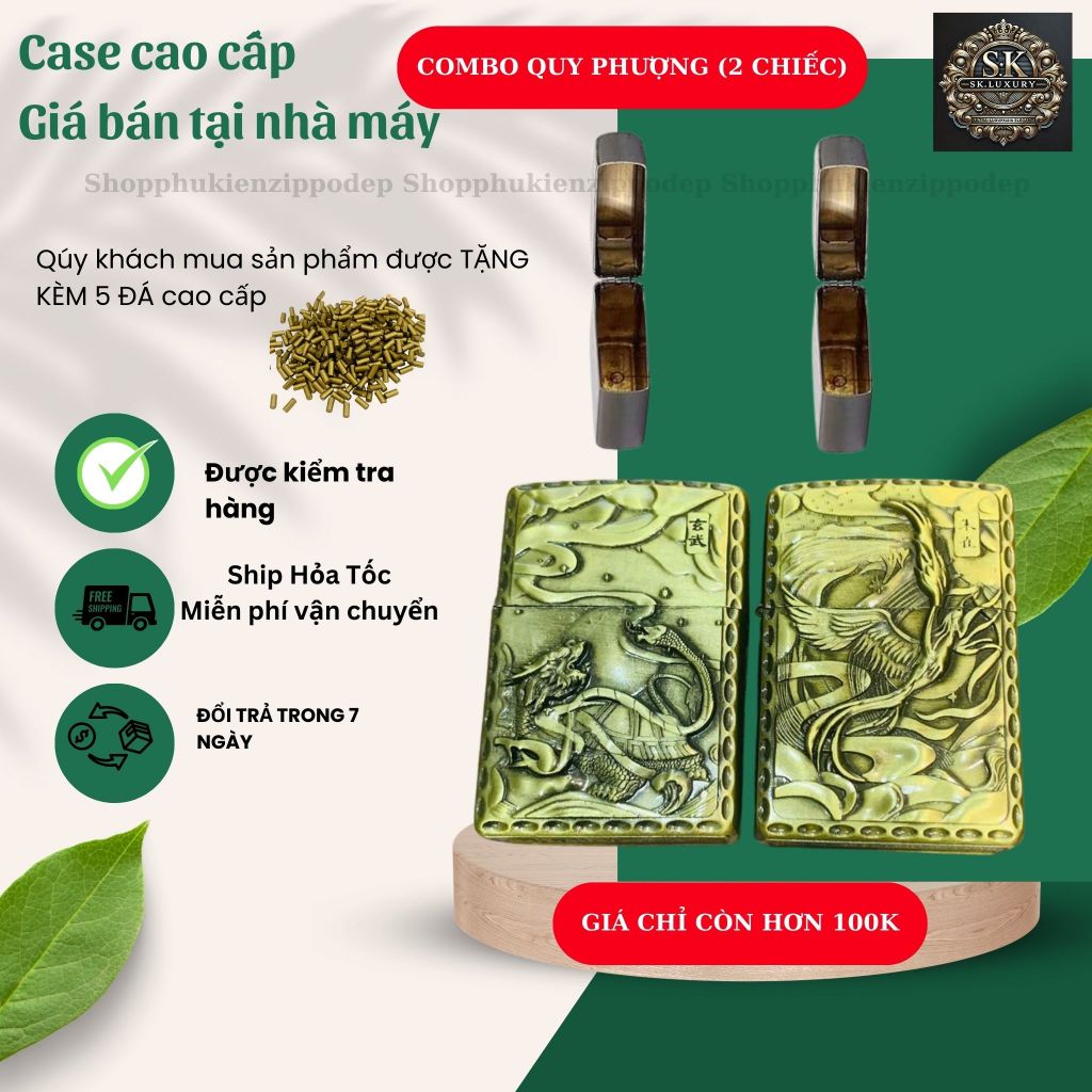 Case Zippo độc lạ, COMBO 2 CHIẾC QUY PHƯỢNG  tặng 5 đá zippo (YQUYPHUONG)