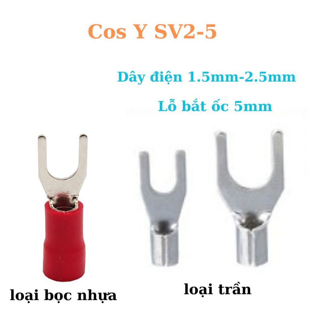 [100 Chiếc] Đầu cos chữ y2-5, Cos y, SV2-5, đầu cos chữ y, cosy, đầu cos phù hợp với dây điện 1.5-2.