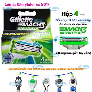 Hộp 4 lưỡi dao cạo râu Gillette Mach 3 sensitive (đầu cạo 3 lưỡi kép)