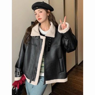 Áo DA NỮ QUẢNG CHÂU Cao Cấp LÓT LÔNG toàn thân Màu Đen Cổ bẻ Khóa kéo