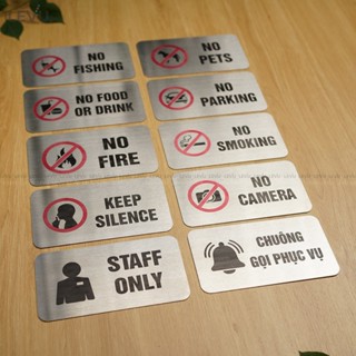  Bảng hiệu inox trang trí LEVU biển báo inox in UV dán tường decor nhà cửa 8x15cm 