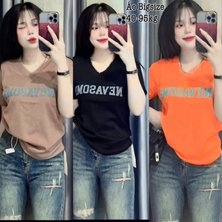  Áo Thun Nữ Bigsize Cổ Tim in Chữ Chất Gân Tăm Co Giãn Xinh Đẹp Dễ Thương Tôn Dáng Giá Rẻ Freesize 50-95kg 