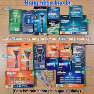 (Hỏng bao bì - chưa qua sử dụng) Dao cạo râu Gillette 3 lưỡi, 5 lưỡi và hộp lưỡi thay