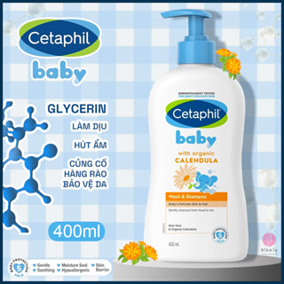 Sữa Tắm Gội Dịu Lành Cho Bé Cetaphil Baby Wash & Shampoo with Organic Calendula 400ml + Kem Dưỡng Da Em Bé 400ml