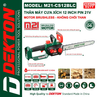  Máy Cưa Xích Pin Dekton   M21-CS12BLC   Lam 12in   Brushless   Thân Nặng 1.5Kg   Dùng Chân Phổ Thông Makita 