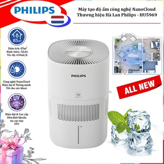 Máy tạo độ ẩm công nghệ nanocloud, tia uv, diện tích 85m2 - bản quốc tế "hdsd tiếng việt"- thương hiệu hà lan philips