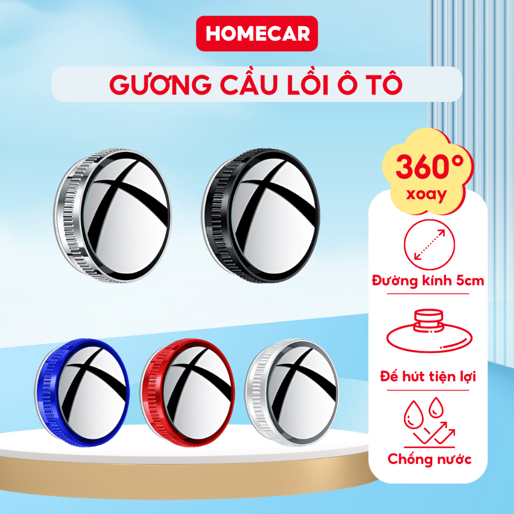 Gương Cầu Lồi Ô Tô Xóa Điểm Mù Xoay 360 Độ Chống Chói Gắn Kính Chiếu Hậu Dễ Dàng Phù Hợp Mọi Dòng Xe