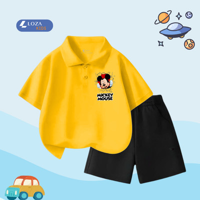 Quần áo trẻ em nam gồm áo polo cổ bẻ và quần chất liệu thun cotton - Loza Kids BO246