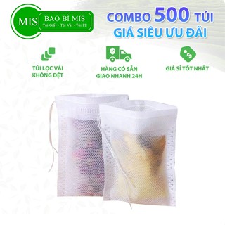  500 Túi lọc trà vải không dệt có dây rút bao bì MIS kích thước lớn nhỏ đựng bột cafe gia vị 