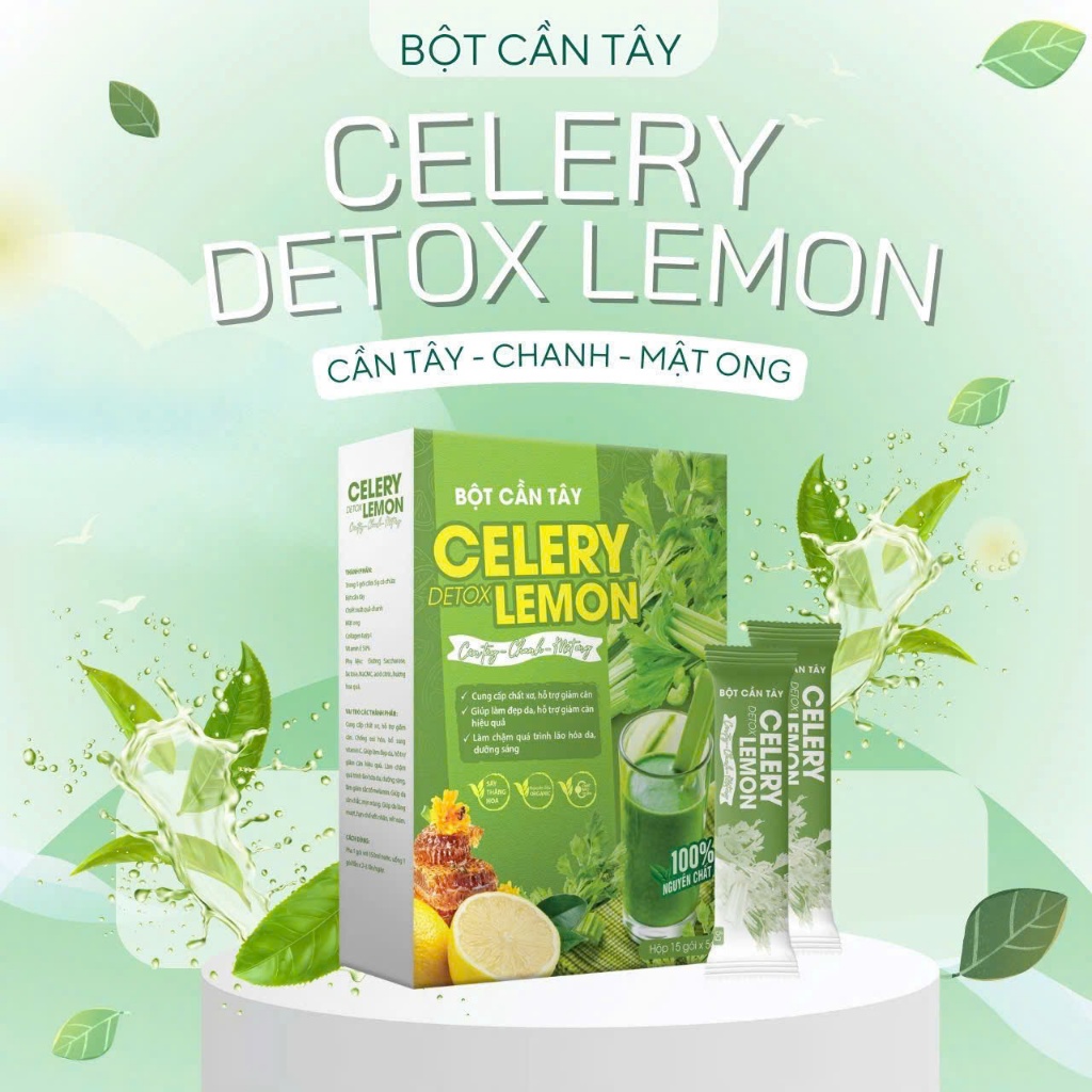 Trà Detox cần tây, chanh, mật ong giảm cân cấp tốc, giảm mỡ, siết eo, đẹp da, kiểm soát cân nặng - Hộp 15 gói