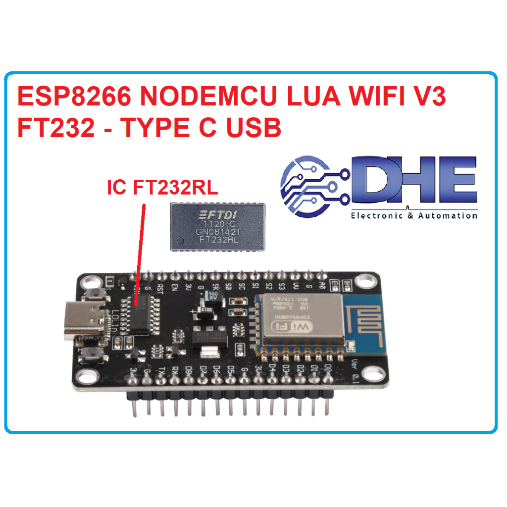 ESP8266 NodeMcu Lua WIFI V3 FT232 - TYPE C USB
