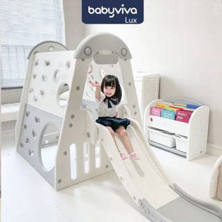 Bộ nhà trượt liên hoàn 5in1 cho bé kèm xích đu, bóng rổ chất liệu nhựa nguyên sinh cao cấp