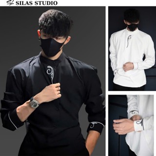 (New Arrival) Áo sơ mi nam Silas S1 cổ trụ tay dài thêu Manset cotton chéo form tôn vai